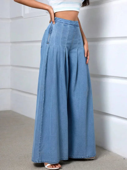 Light Blue High Waisted Wide Leg Baggy Jeans for Women