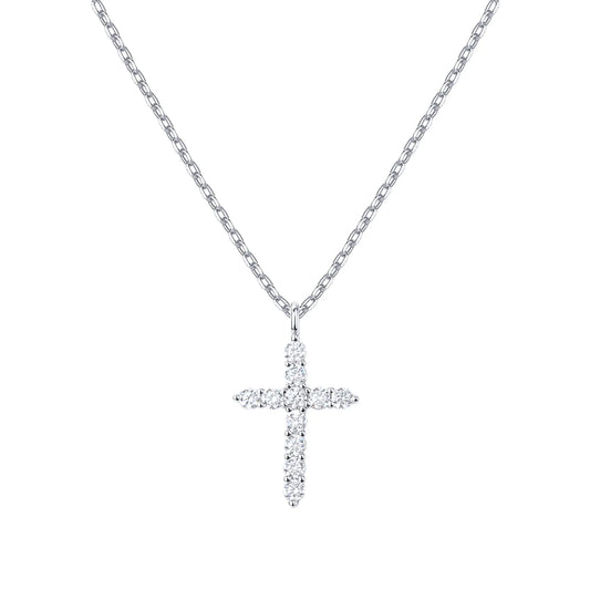 PAVOI 14K Gold Plated Cubic Zirconia Cross Necklace for Women | Cross Faith Pendant Necklaces White Gold