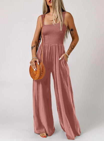 Dokotoo Women's Casual Loose Overalls Jumpsuits One Piece Sleeveless Wide Leg Long Pant Rompers With Pockets X-Small Rose Pink