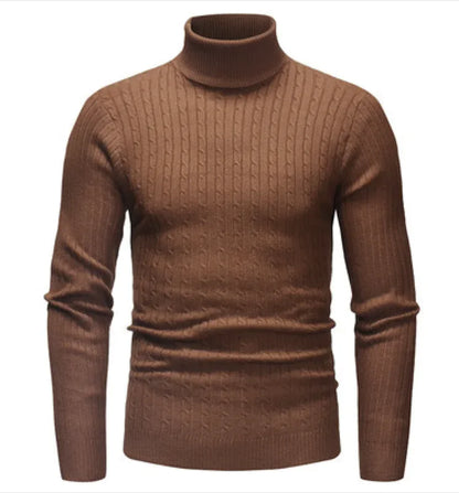 Men's Slim-Fit Knitted Turtleneck Sweater - Solid Color