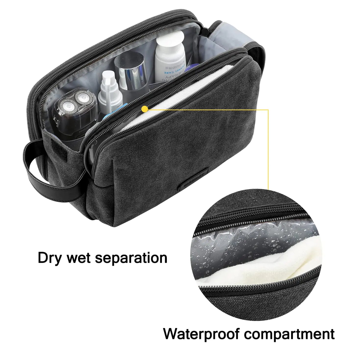 BAGSMART Toiletry Bag for Men, Canvas Travel Toiletry Organizer Dopp Kit Water-resistant Shaving Bag for Toiletries Accessories,Black-Medium Black Medium