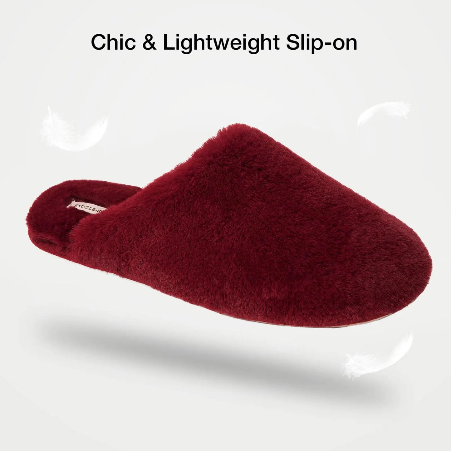 Snug Leaves Women's Fuzzy Scuff Slippers Soft Comfy Memory Foam Non-slip Indoor House Shoes 7-8 Wine Red