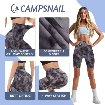 CAMPSNAIL Workout Biker Shorts Women - 3"/5"/8" High Waisted Tummy Control Spandex Booty Volleyball Shorts for Yoga Dance 8 IN Large-X-Large Tie Dye Black