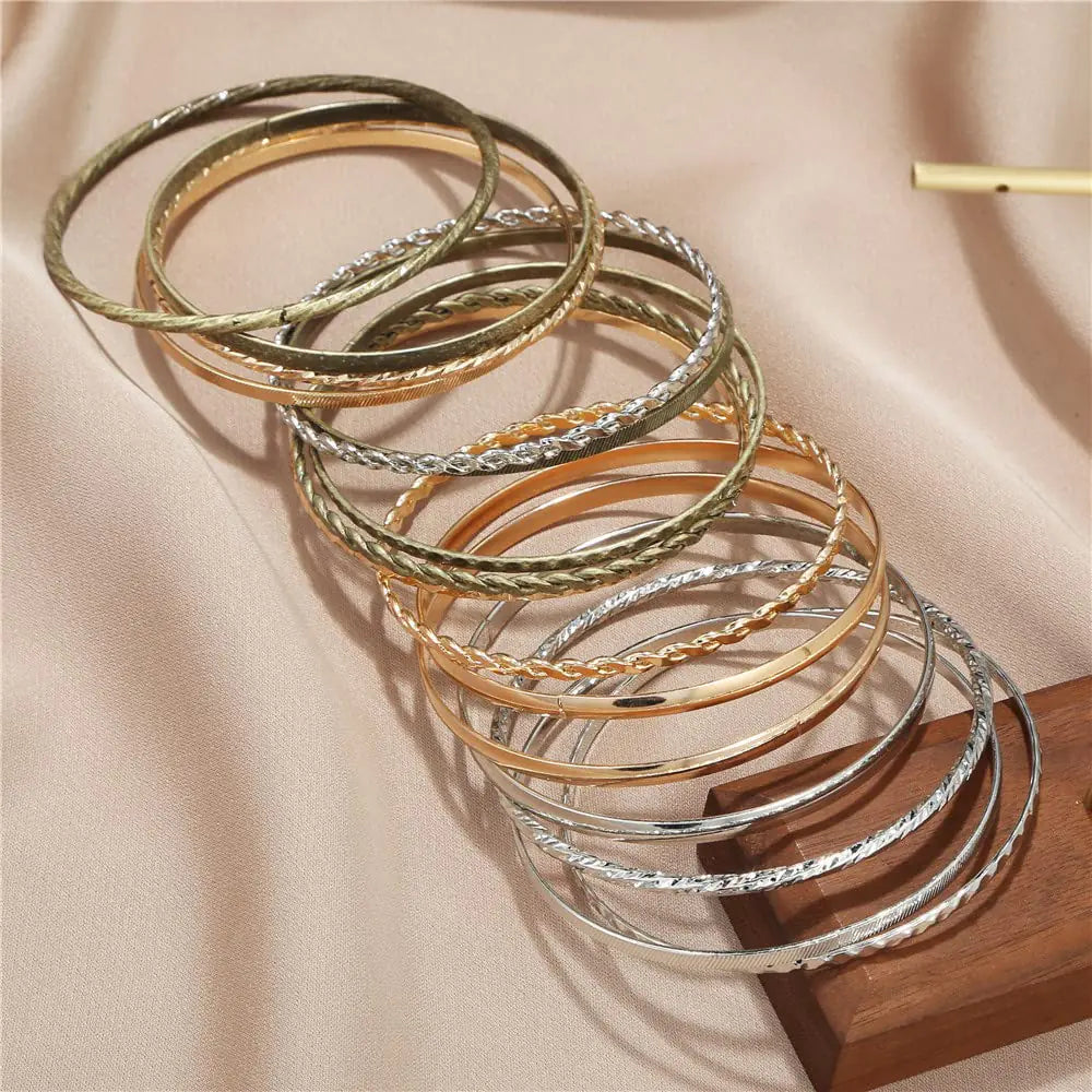 16Pcs Gold Bangle Bracelets for Women - Multi Layer Stackable Textured Bracelets Boho Jewelrys Set. B set 16pc multi