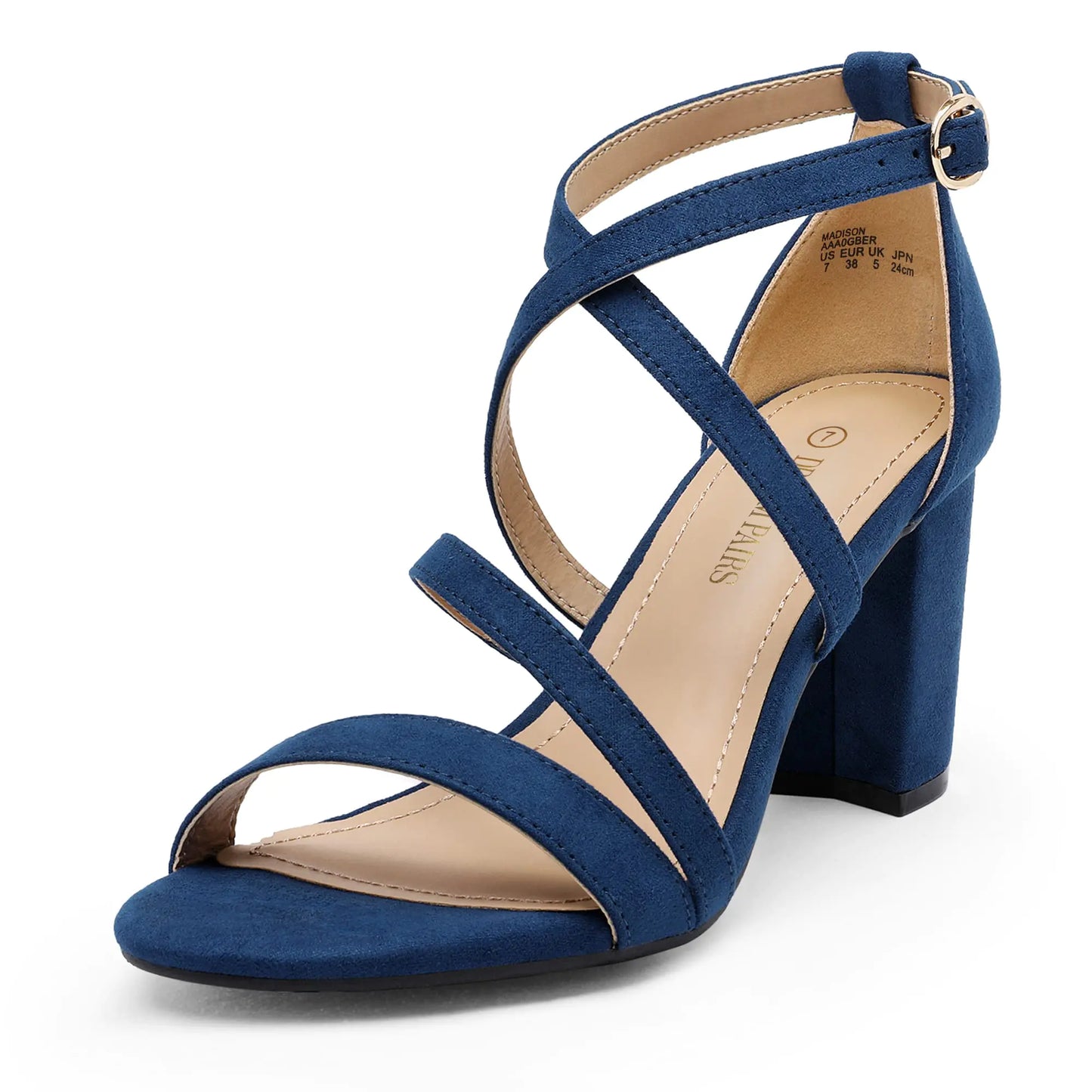 DREAM PAIRS Women’s Ankle Strap Dress Pump Low Chunky Heel Sandals 11 Navy/Suede