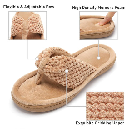 Parlovable Women's Flip Flop Slippers Memory Foam Slip on Thong Slipper, Breathable Cozy Open Toe House Shoes, Anti-Skid Rubber Sole Sandal Indoor Outdoor 9-10 Camel