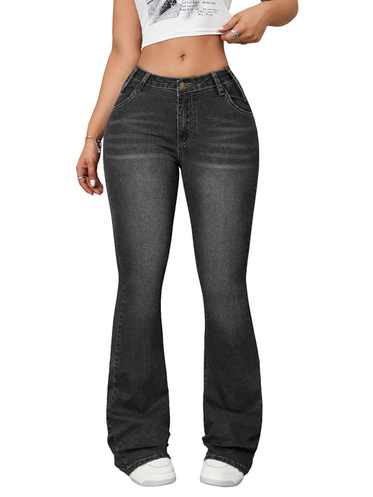 WDIRARA Womens Color Block Raw Hem High Waisted Jeans Straight Leg Denim Pants Black 26