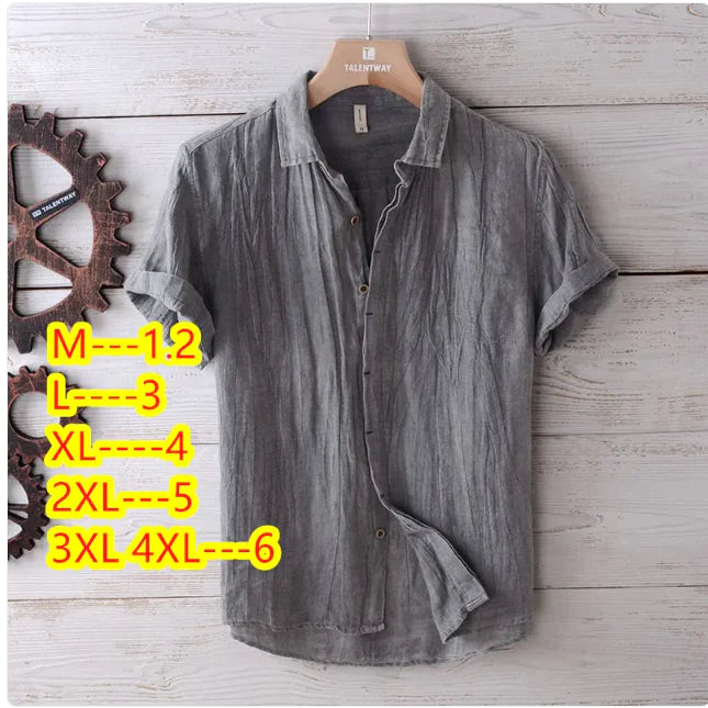 Men's Fashion Solid Color Retro Distressed Linen Shirt