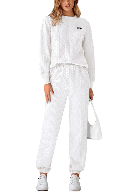 PRETTYGARDEN Lounge Sets For Women Fall 2024 Matching Sets Clothing 2 Piece Outfits Long Sleeve Tracksuit Textured Sets (WhiteX-Small)