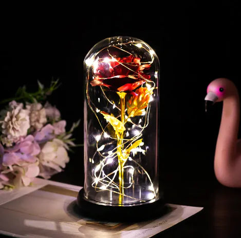 Enchanted Forever Rose Flower in Glass LED Light Christmas Decoration