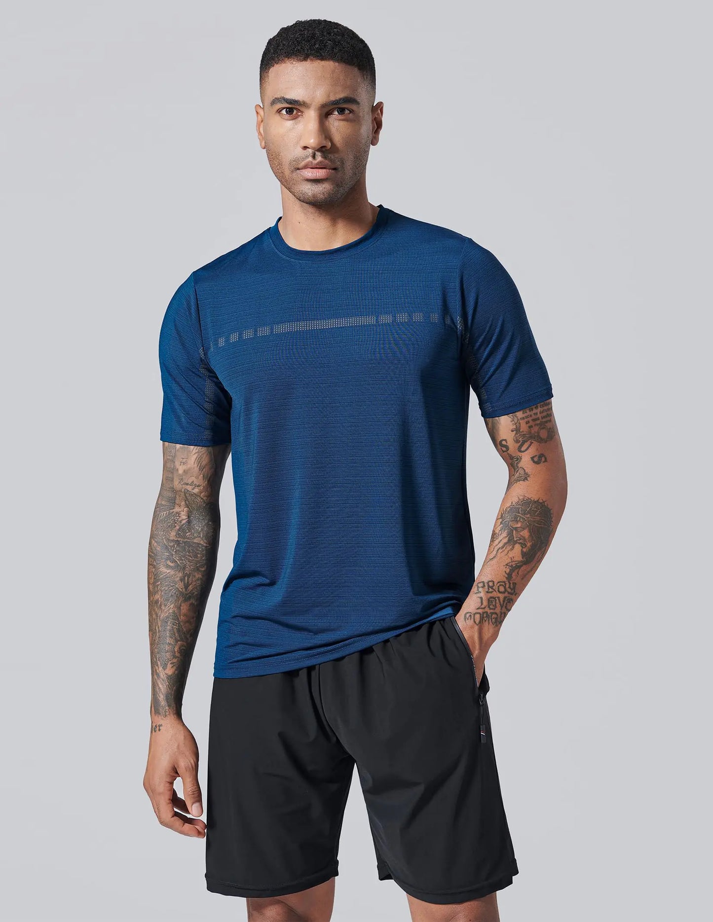 5 Pack Men’s Active Quick Dry Crew Neck T Shirts | Athletic Running Gym Workout Short Sleeve Tee Tops Bulk Light Gray/Gradient Red/Blue/Charcoal/Black Large