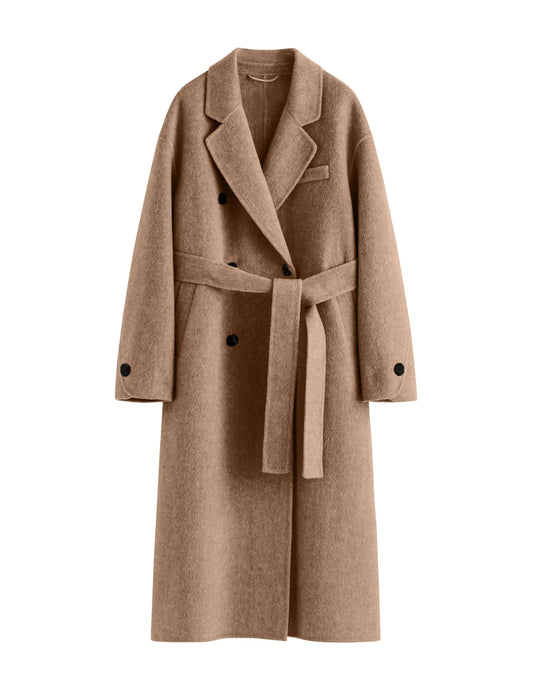 Peaceglad Pea Coats for Women 2024 Fall Long Trench Coat Double Breasted Button Lapel Belted Peacoat (Camel M)