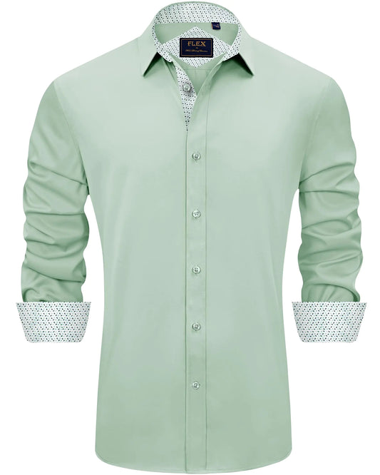 J.VER Men's Casual Long Sleeve Stretch Dress Shirt Wrinkle-Free Regular Fit Button Down Shirts Medium Sage Green