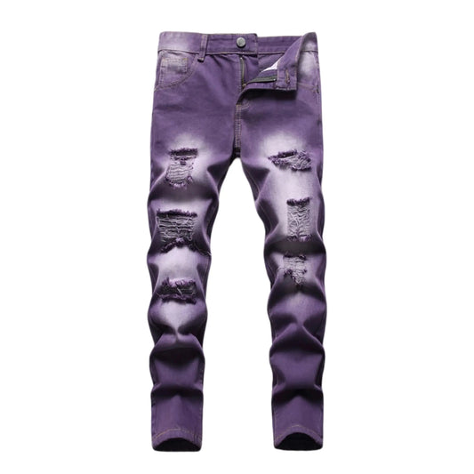 Boys Stretch Comfy Ripped Jeans Skinny Stylish Distressed Washed Denim Jeans Pants