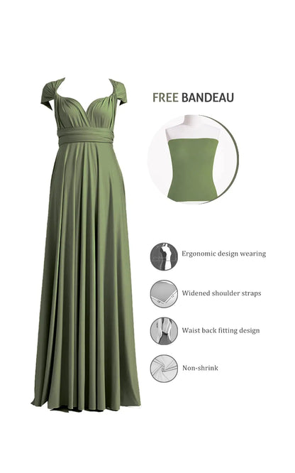 72styles Infinity Dress with Bandeau, Convertible Bridesmaid Dress, Long, Plus Size, Multi-Way Dress, Twist Wrap Dress One Size Plus Olive Green